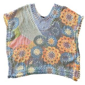 Rain Floral Crochet Batwing Pullover Poncho Women's Sz Small